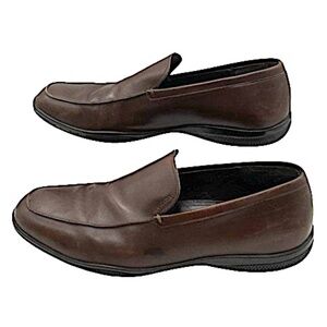 Prada Men's D1645 Brown Leather Round Toe Slip On Loafers